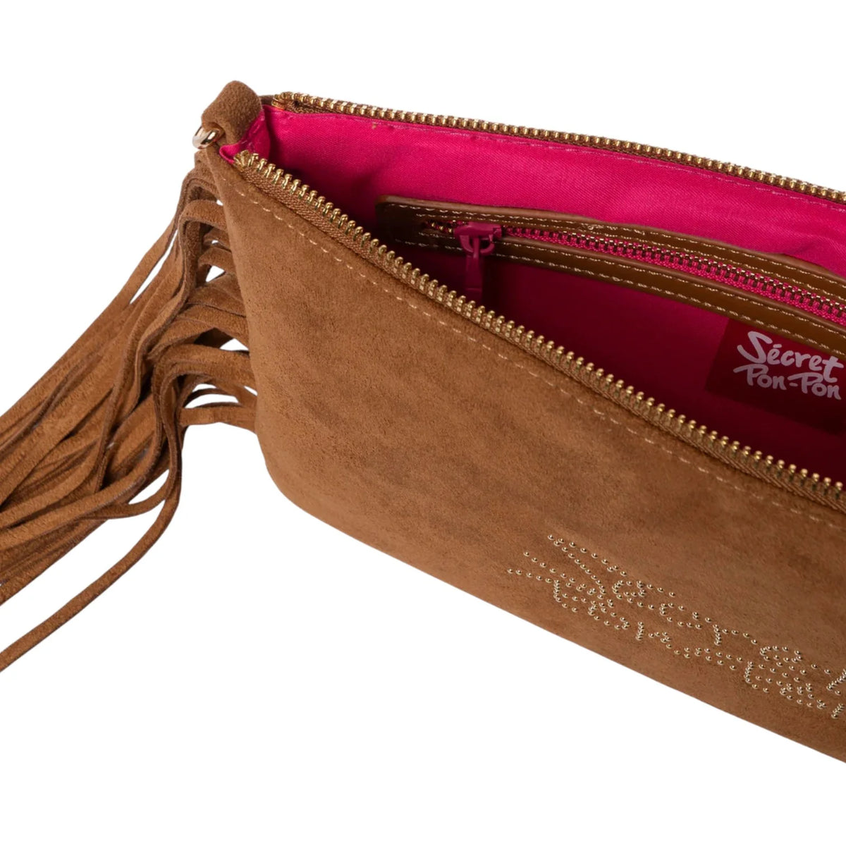Secret Pon Pon Pochette Kate Clutch con Frange Colore Cuoio