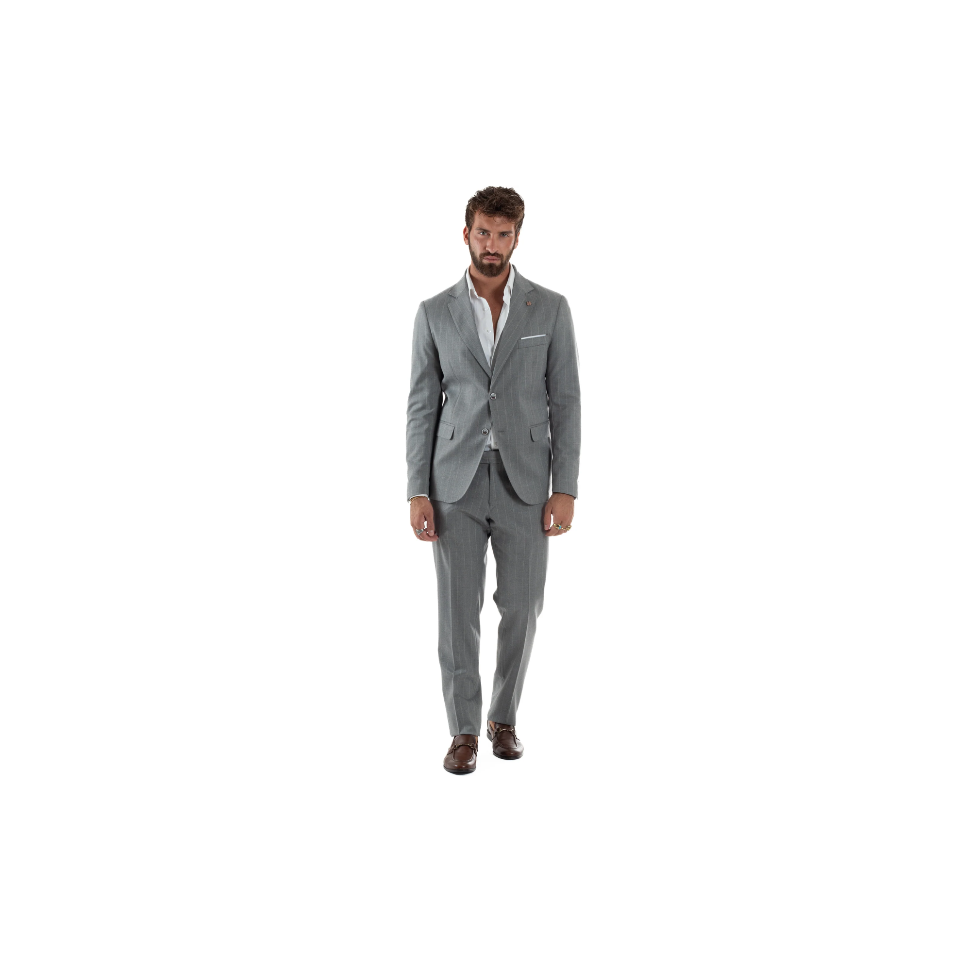 Over D Abito Uomo Monopetto Gessato Sartoriale Rig GRIGIO