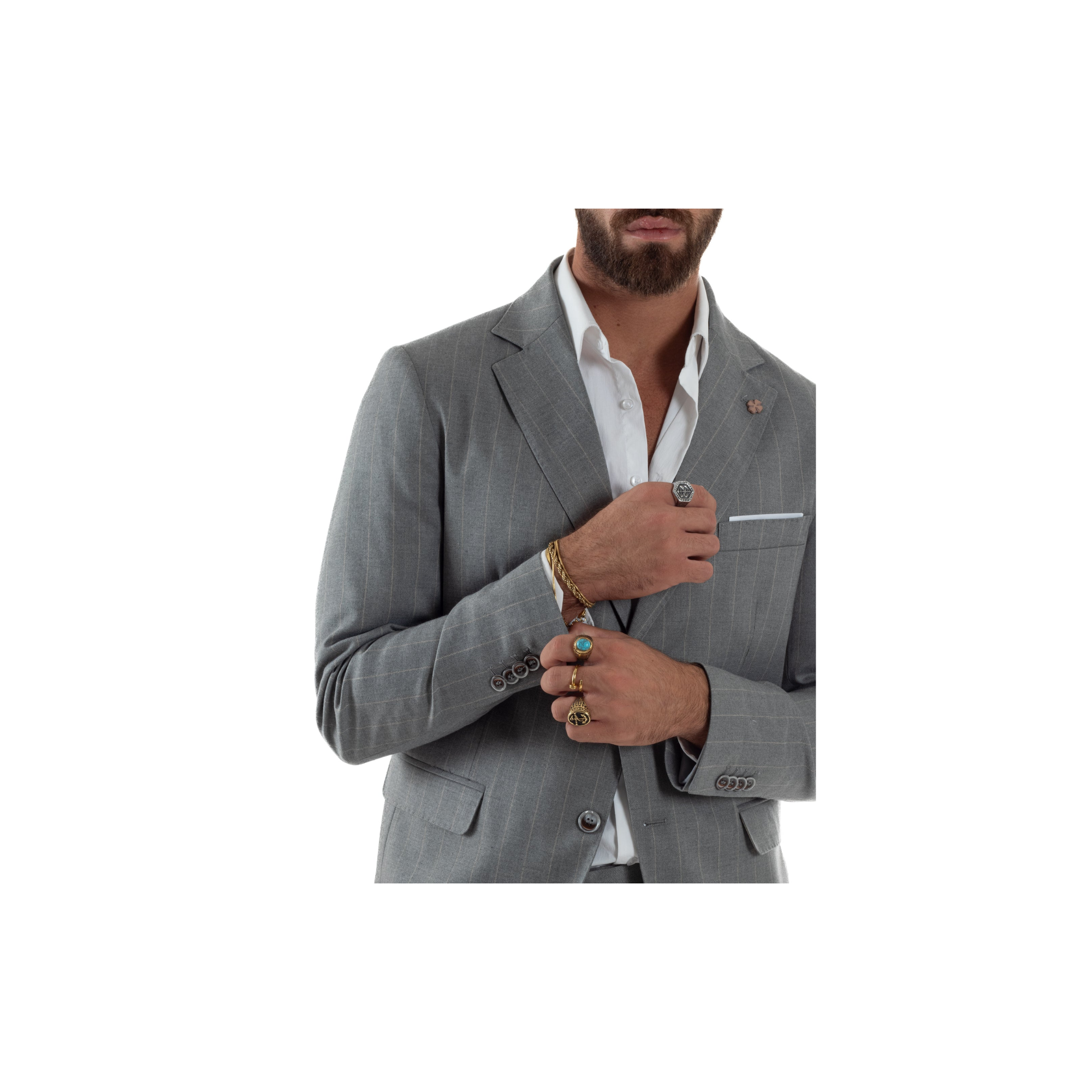 Over D Abito Uomo Monopetto Gessato Sartoriale Rig GRIGIO