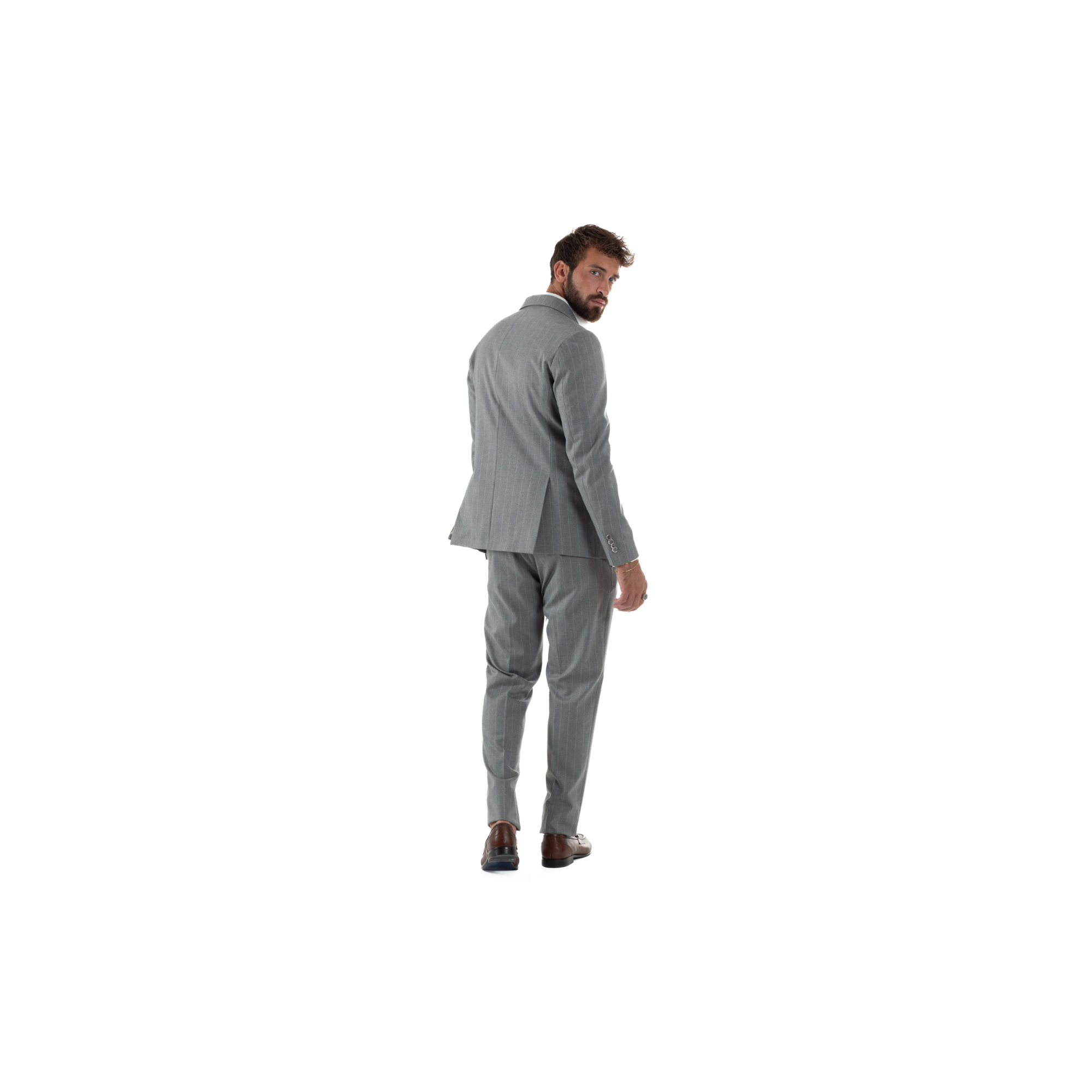Over D Abito Uomo Monopetto Gessato Sartoriale Rig GRIGIO