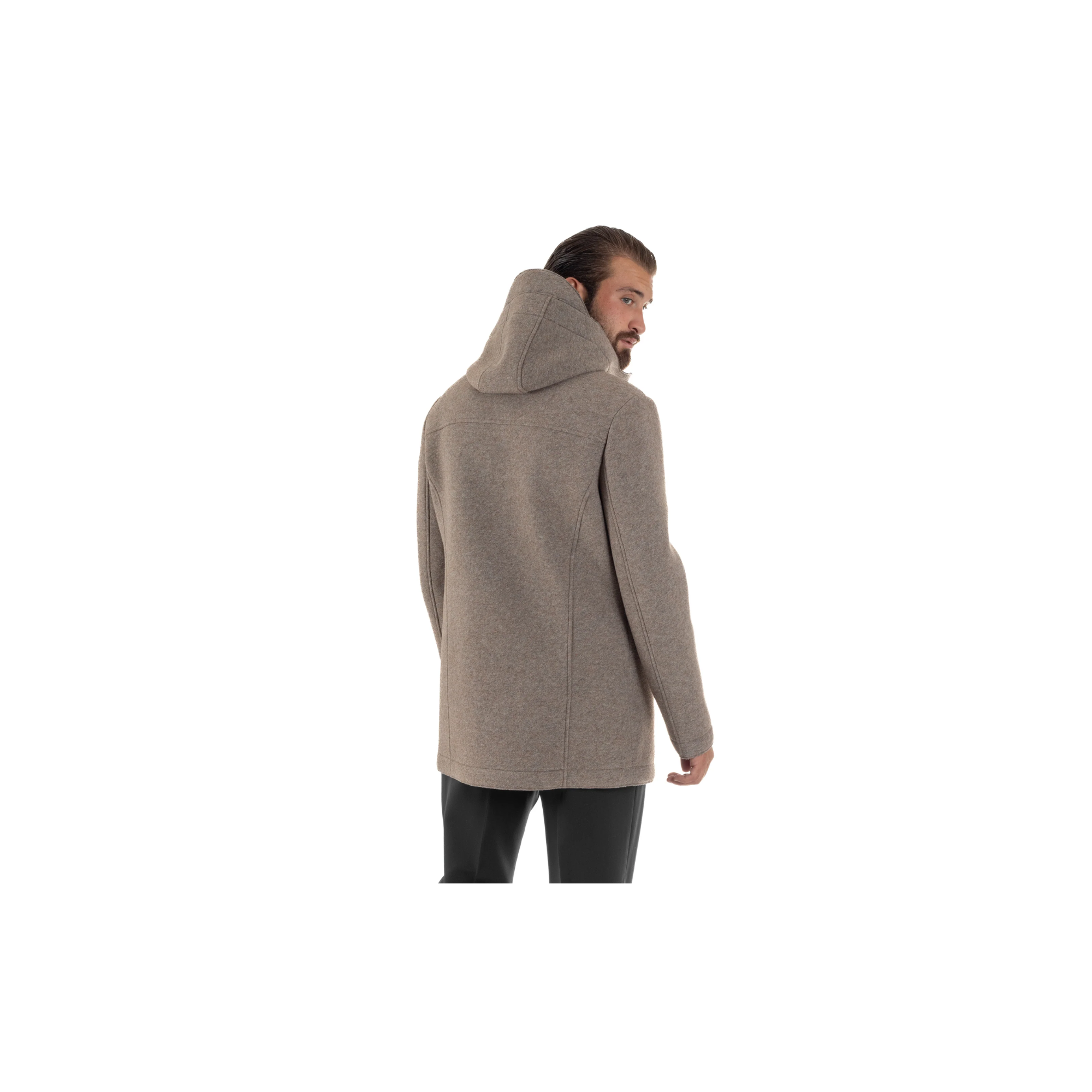 Over D Cappotto Uomo Parka Lungo Cappuccio Tessuto BEIGE