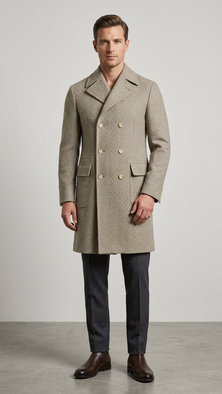 Bernese Cappotto Uomo Doppiopetto Cologe Beige Melange