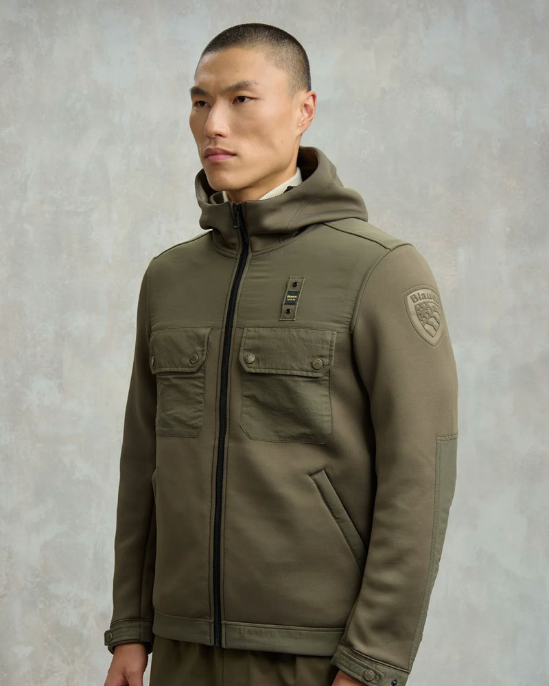 Blauer Felpa con Logo e Zip da Uomo Colore Verde Militare