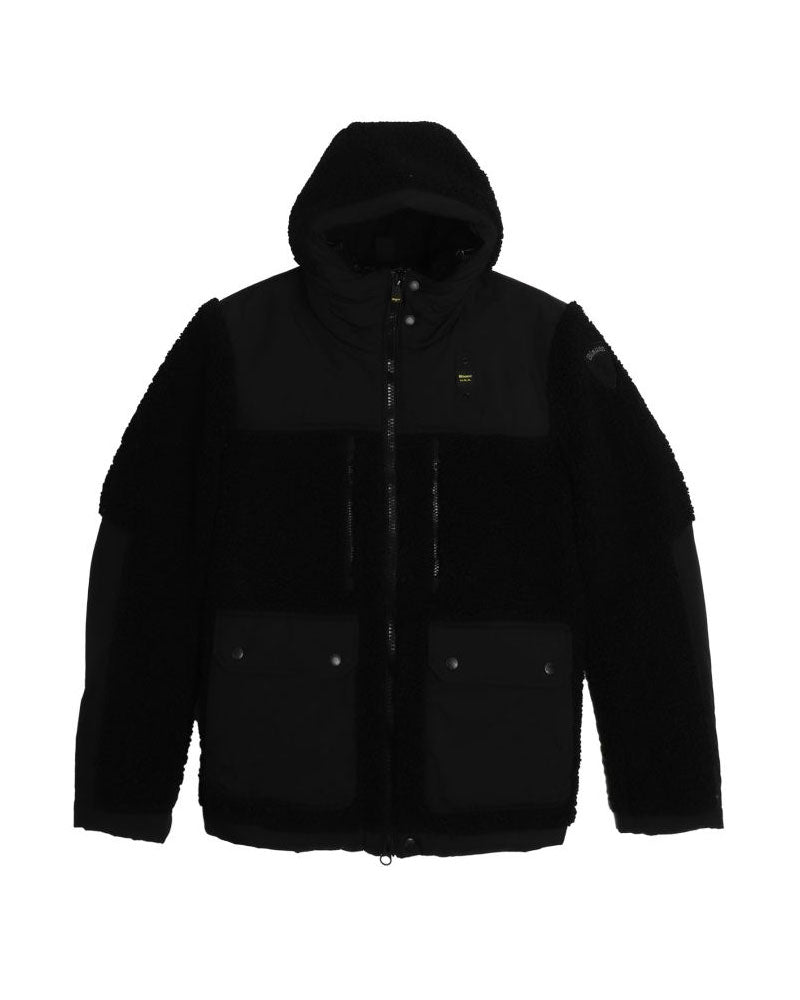Blauer Giubbino con Cappuccio in Pelliccia Eco Wilcock da Uomo Colore Nero