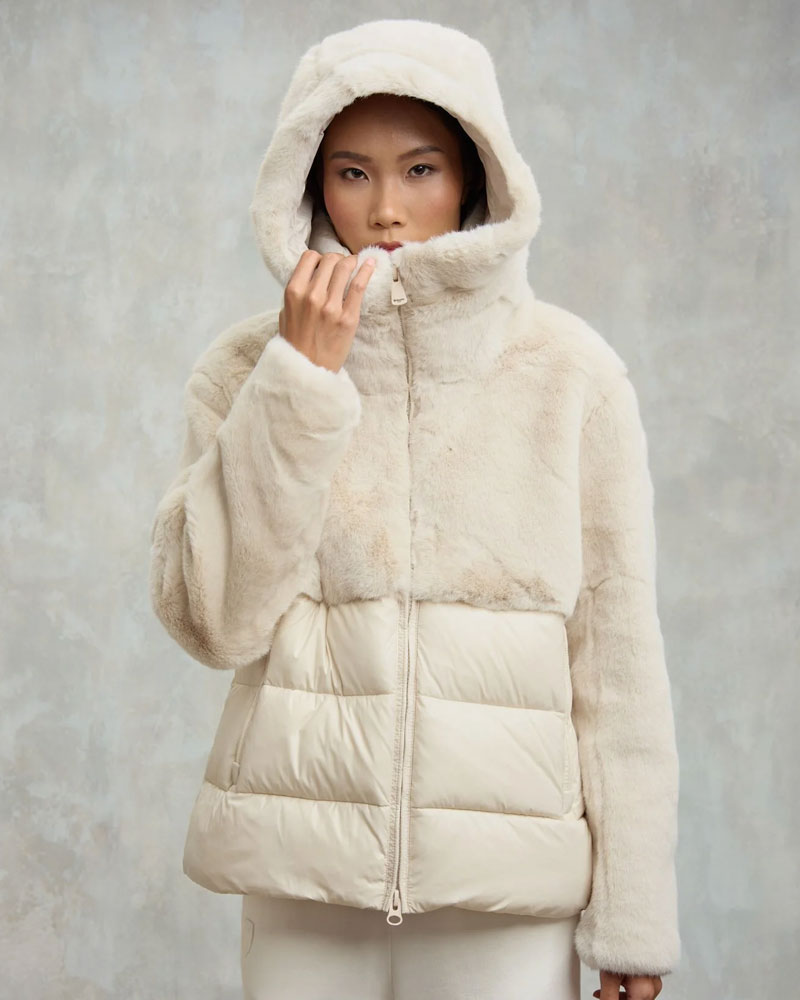 Blauer Giubbino in Nylon con Pelliccia Eco Fanevil da Donna Colore Ghiaccio