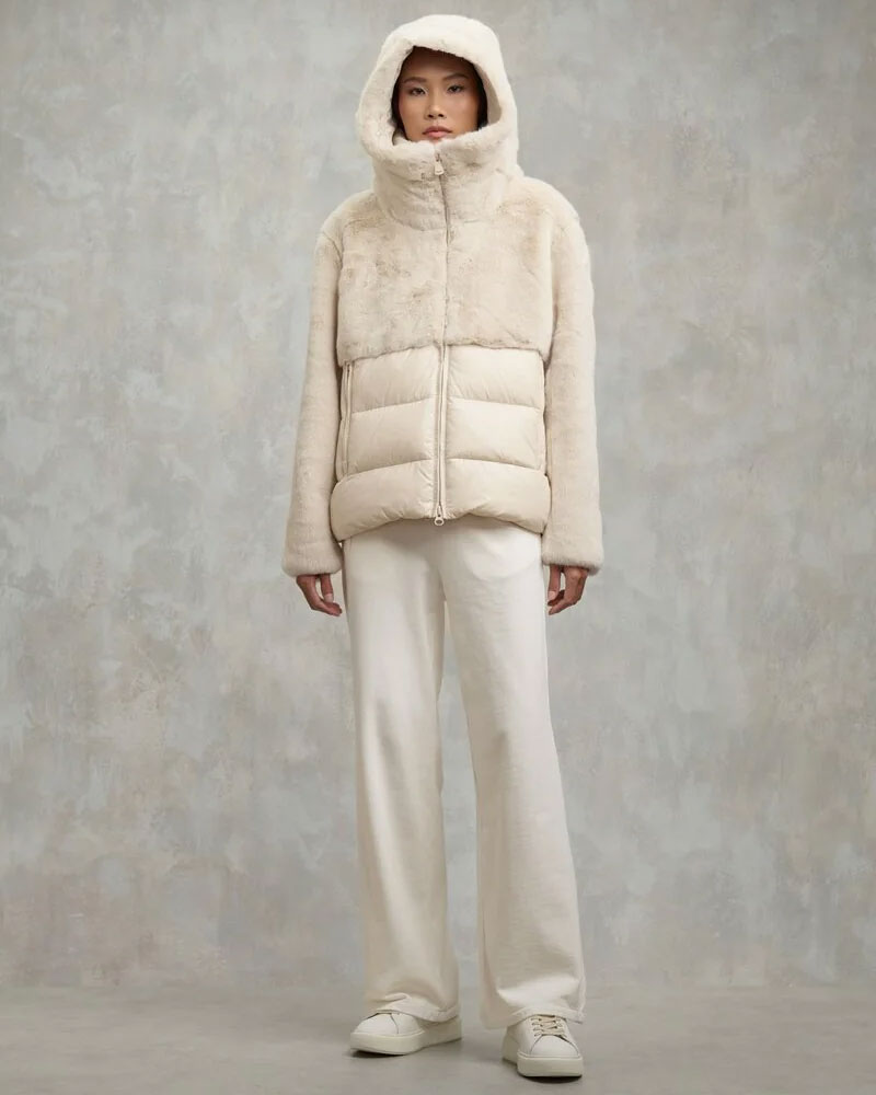 Blauer Giubbino in Nylon con Pelliccia Eco Fanevil da Donna Colore Ghiaccio 3