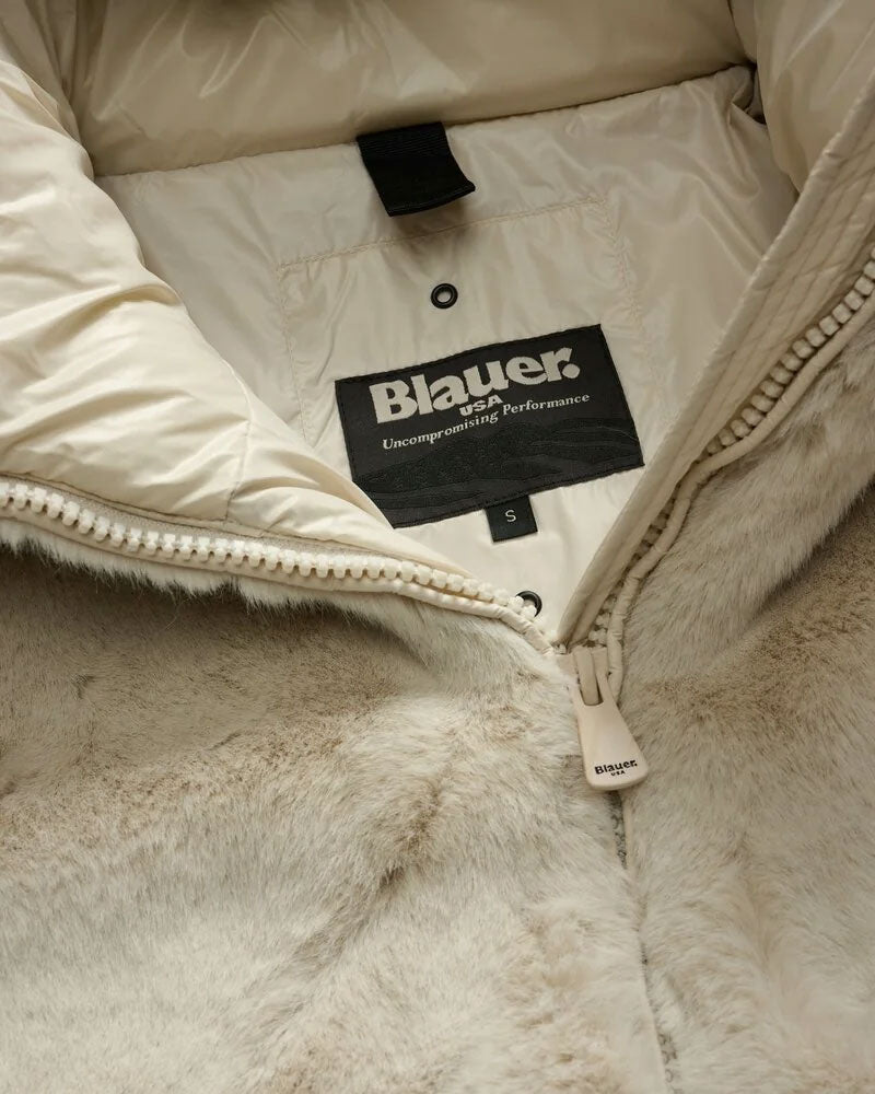Blauer Giubbino in Nylon con Pelliccia Eco Fanevil da Donna Colore Ghiaccio 5