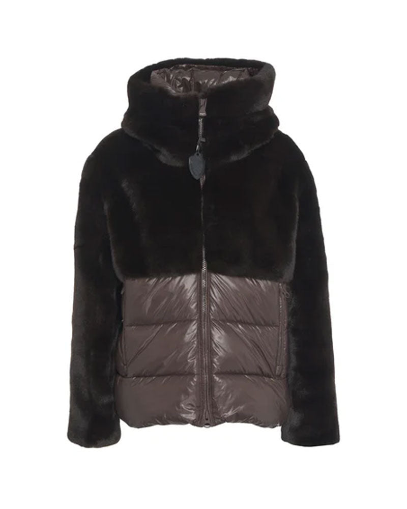 Blauer Giubbino in Nylon con Pelliccia Eco Fanevil da Donna Colore Marrone