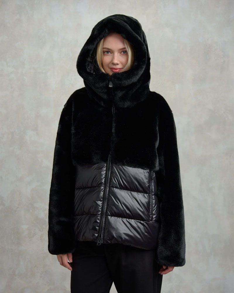 Blauer Giubbino in Nylon con Pelliccia Eco Fanevil da Donna Colore Nero