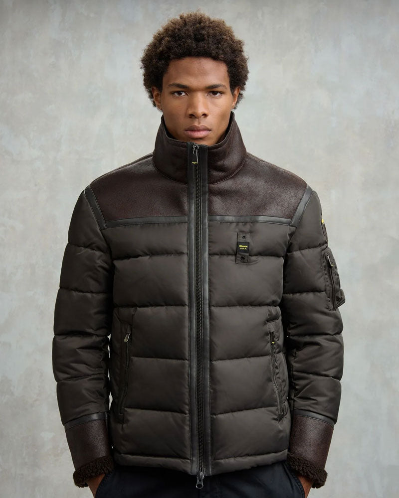 Blauer Giubbino in Nylon e Montone Eco Organ da Uomo Colore Nero Oliva