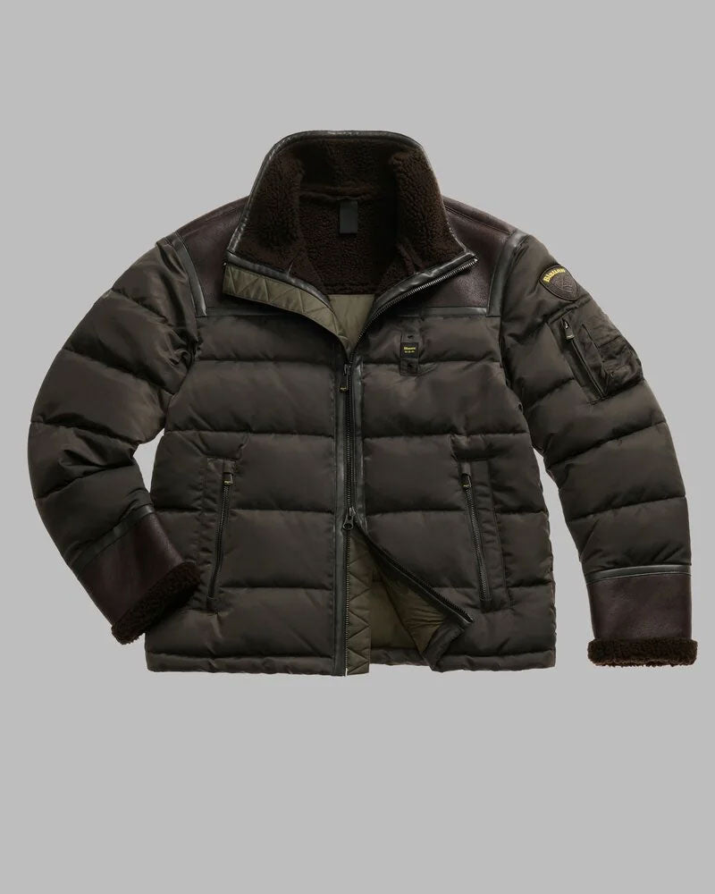 Blauer Giubbino in Nylon e Montone Eco Organ da Uomo Colore Nero Oliva 2