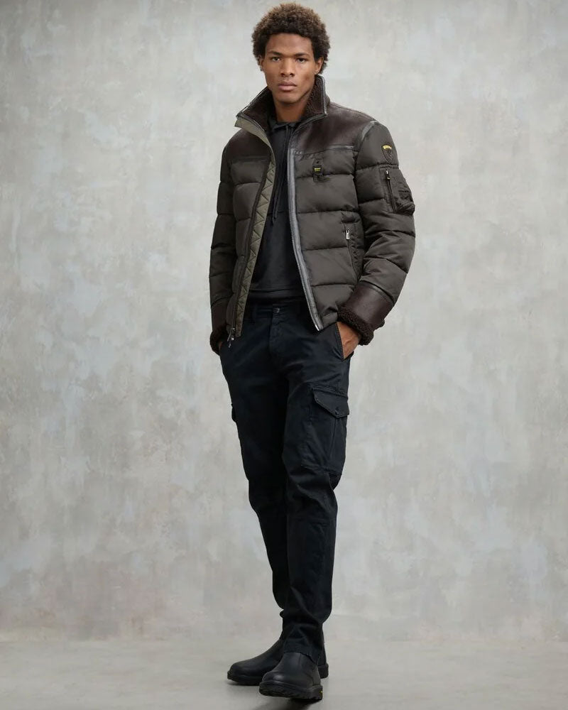 Blauer Giubbino in Nylon e Montone Eco Organ da Uomo Colore Nero Oliva 3