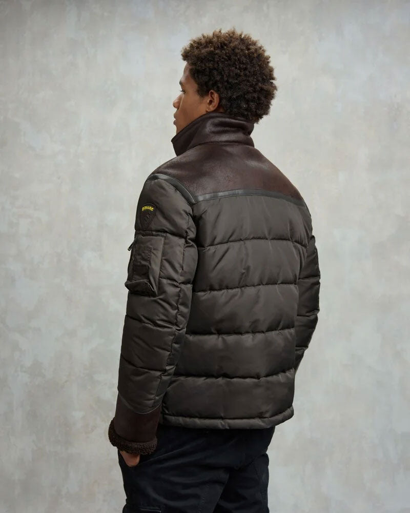 Blauer Giubbino in Nylon e Montone Eco Organ da Uomo Colore Nero Oliva 4