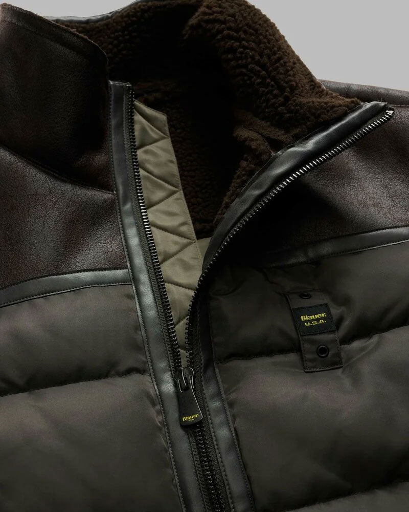 Blauer Giubbino in Nylon e Montone Eco Organ da Uomo Colore Nero Oliva 5