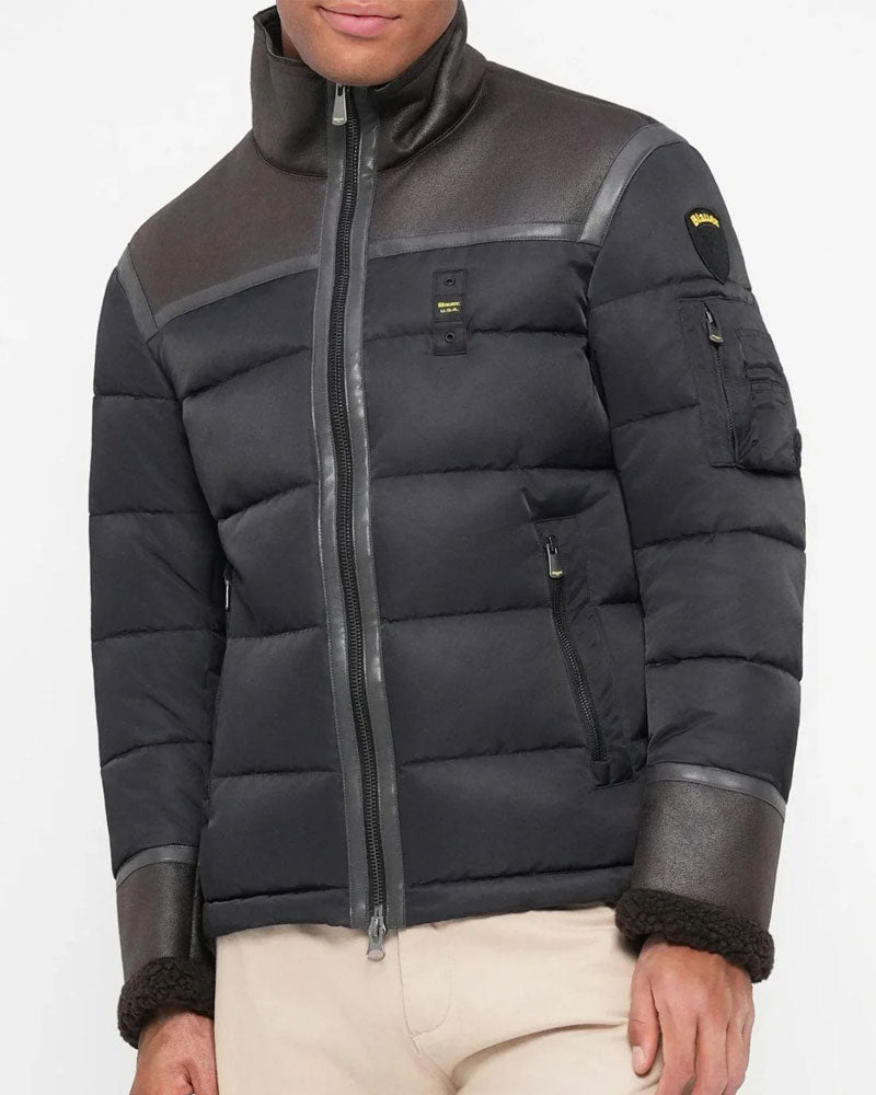 Blauer Giubbino in Nylon e Montone Eco Organ da Uomo Colore Nero