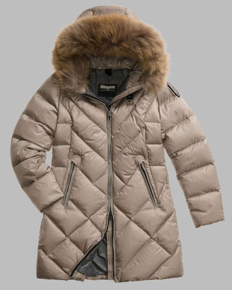 Blauer Piumino Lungo a Linee Geometriche Althea da Donna Colore Beige 2