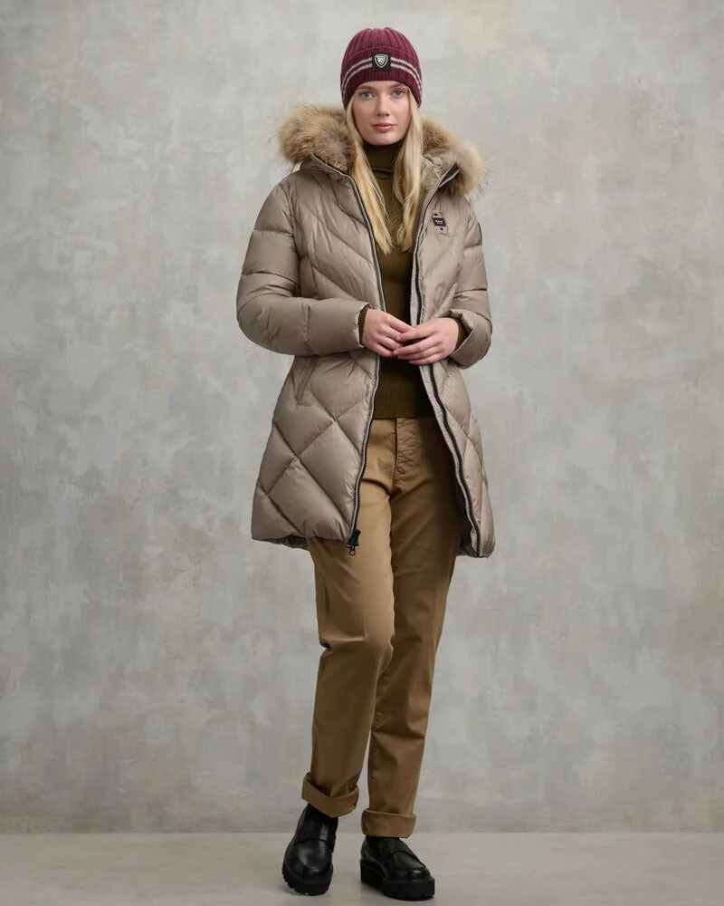 Blauer Piumino Lungo a Linee Geometriche Althea da Donna Colore Beige 3