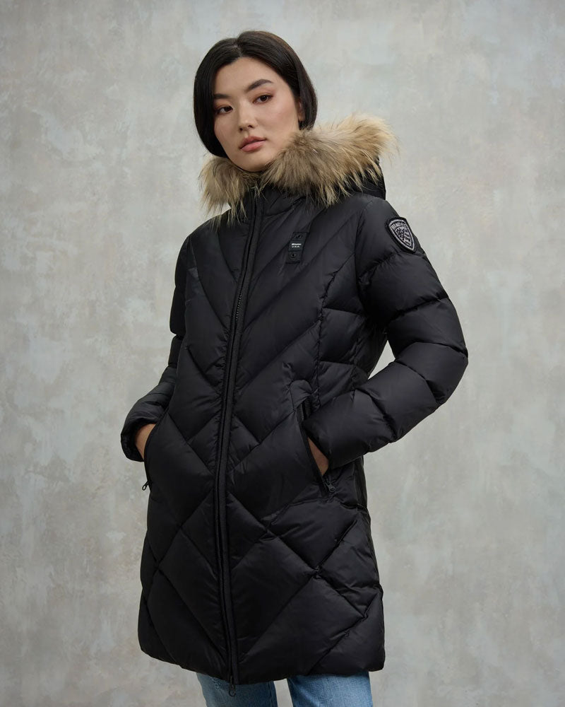 Blauer Piumino Lungo a Linee Geometriche Althea da Donna Colore Nero