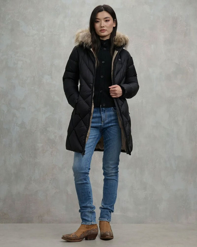 Blauer Piumino Lungo a Linee Geometriche Althea da Donna Colore Nero 3