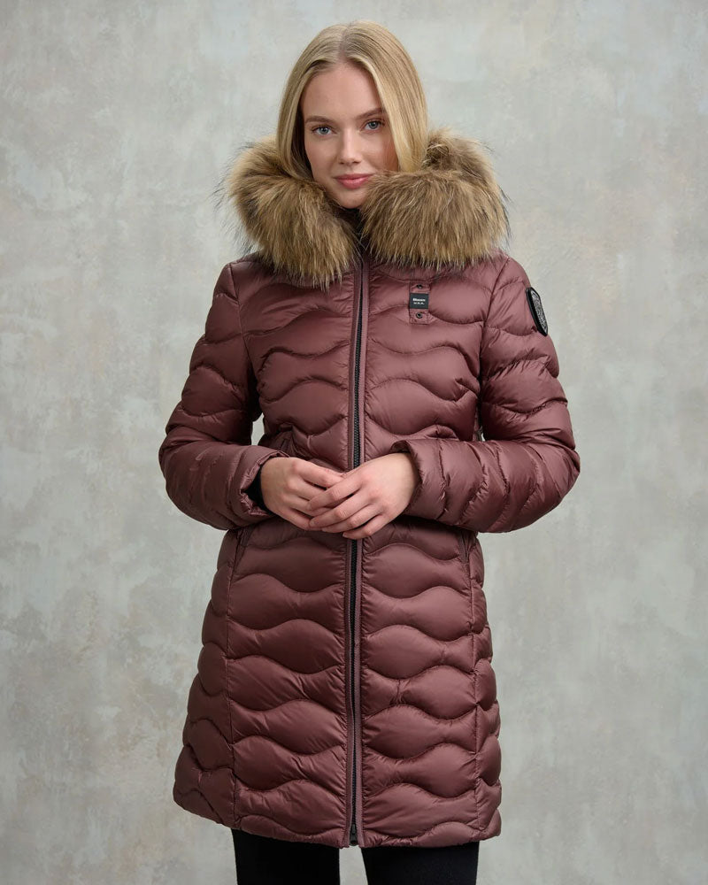 Blauer Piumino Lungo ad Onde con Pelliccia Lynel Colore Rosso