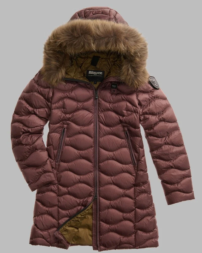 Blauer Piumino Lungo ad Onde con Pelliccia Lynel Colore Rosso 2