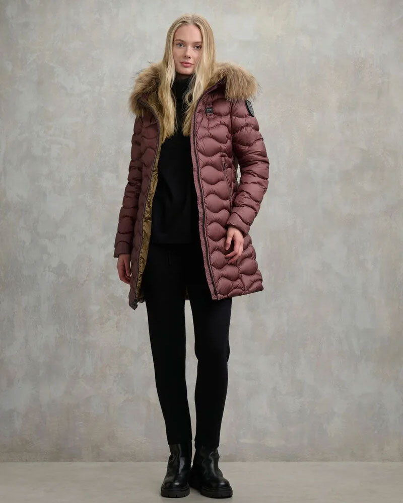 Blauer Piumino Lungo ad Onde con Pelliccia Lynel Colore Rosso 3