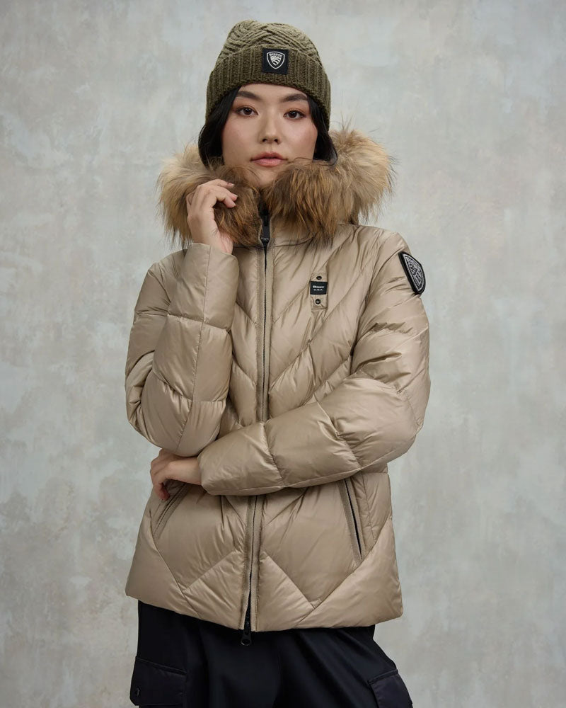 Blauer Piumino a Linee Geometriche Alicia da Donna Colore Beige