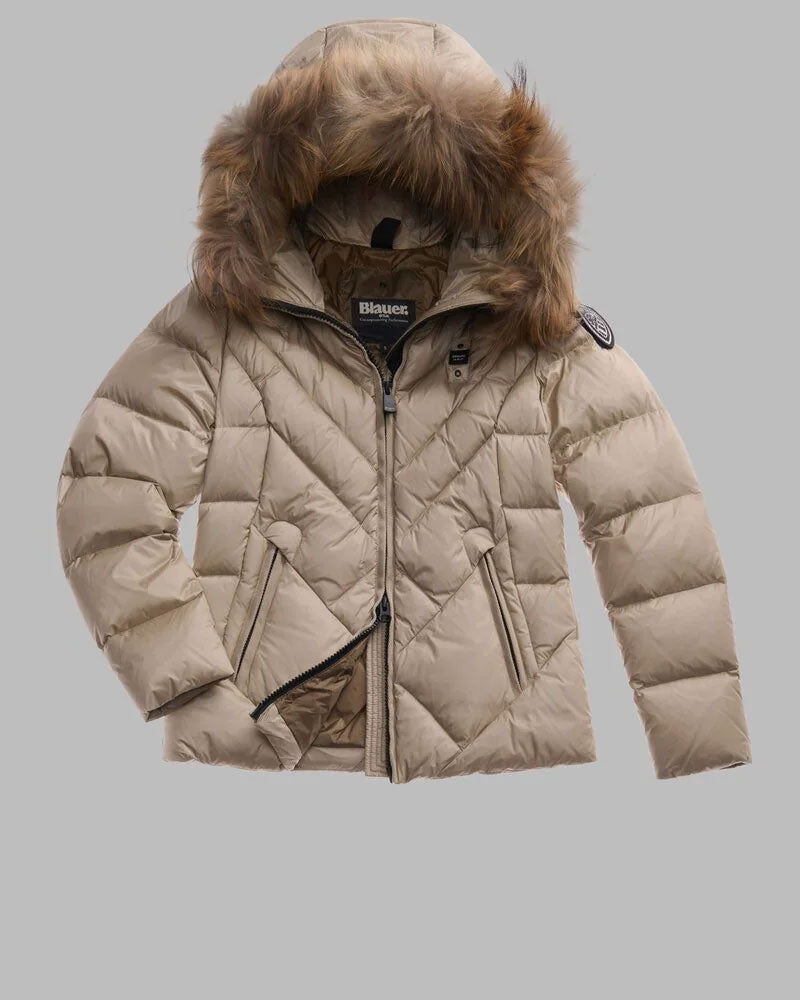 Blauer Piumino a Linee Geometriche Alicia da Donna Colore Beige