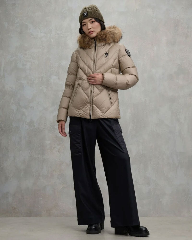 Blauer Piumino a Linee Geometriche Alicia da Donna Colore Beige