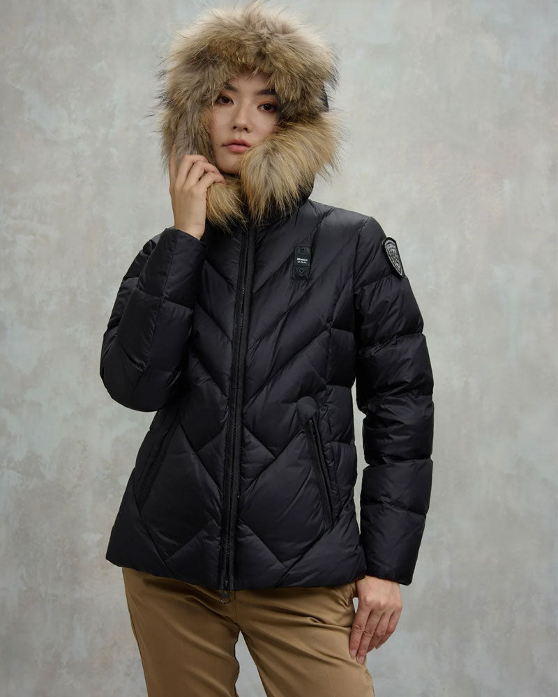 Blauer Piumino a Linee Geometriche Alicia da Donna Colore Nero