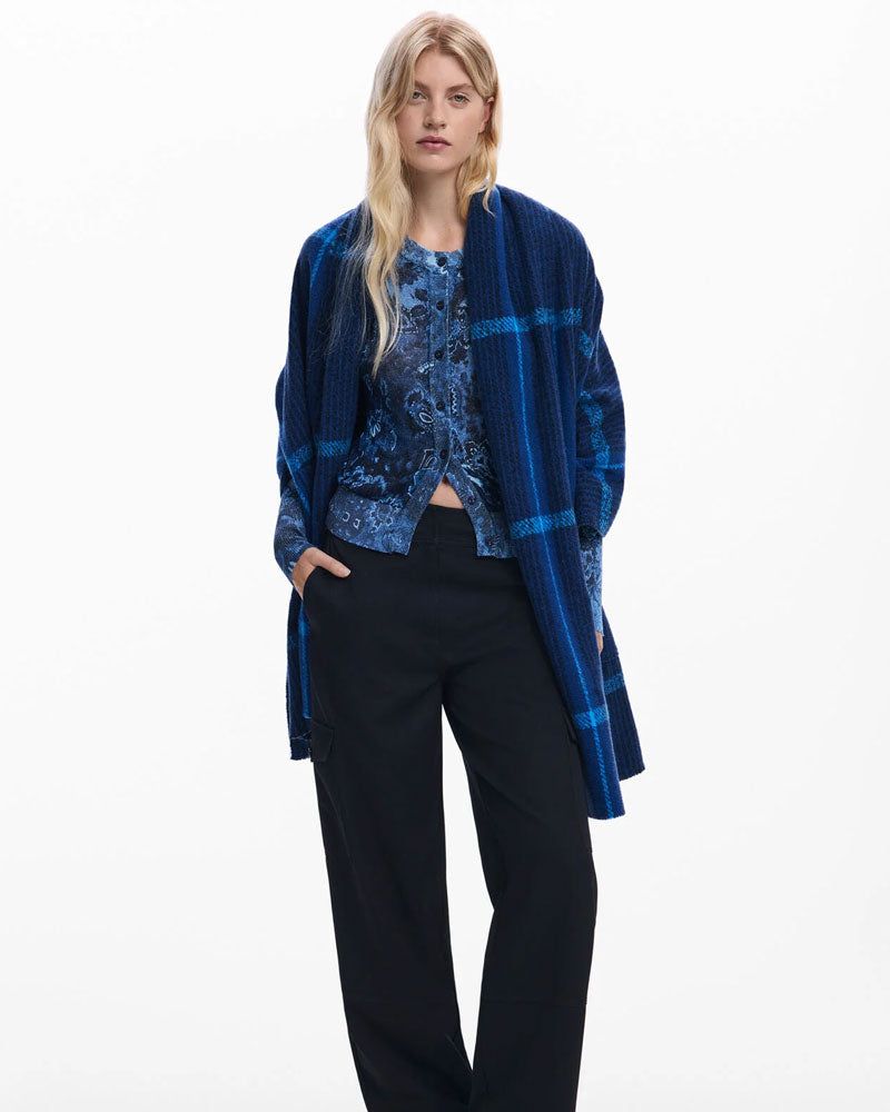 Blauer Sciarpa Mantella a Quadri da Donna Colore Blu