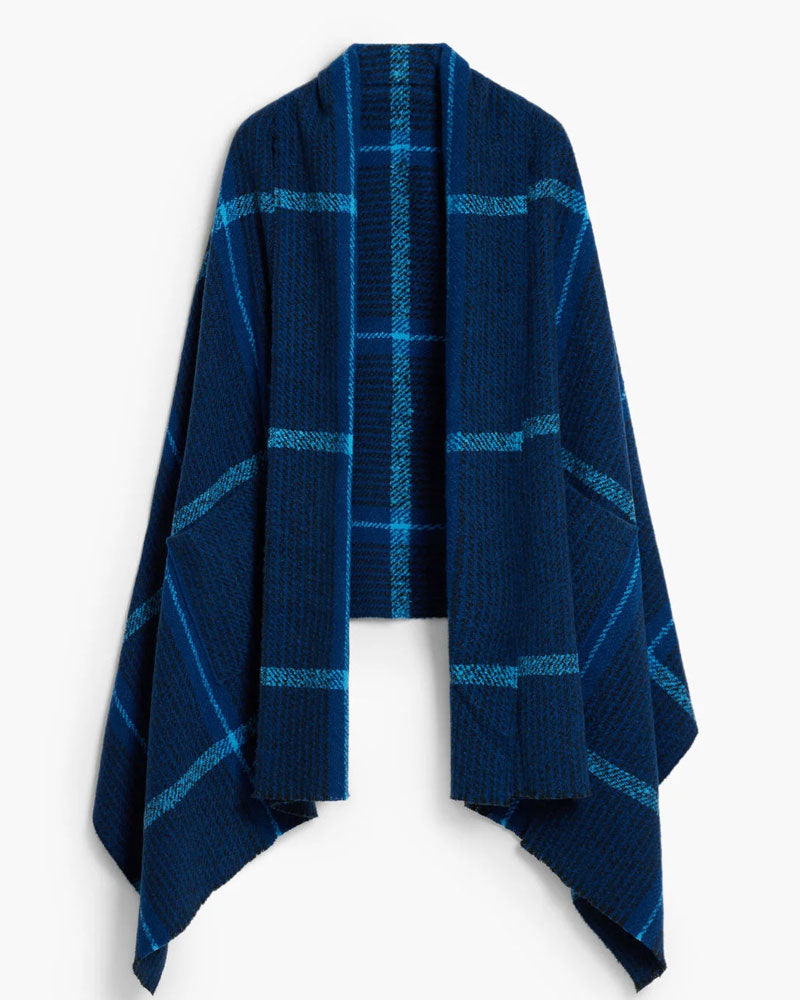 Blauer Sciarpa Mantella a Quadri da Donna Colore Blu