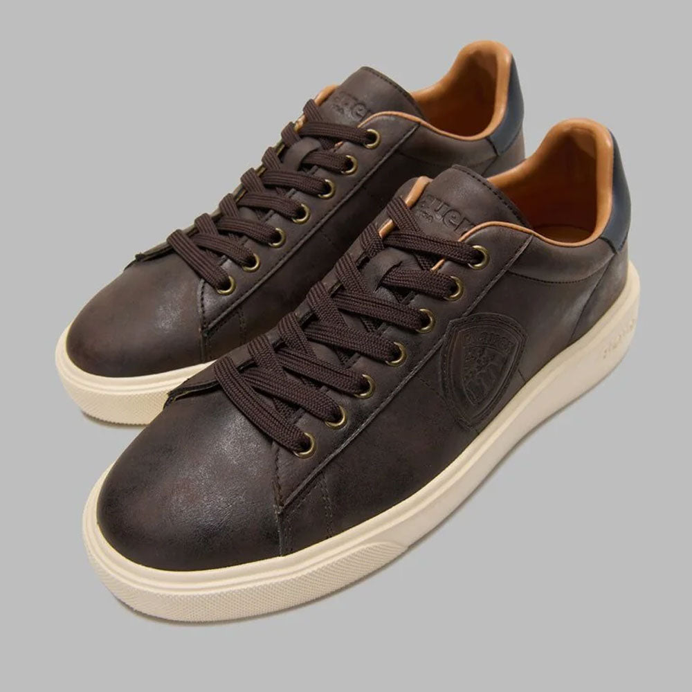 Blauer Sneakers con Logo da Uomo Colore Dark Brown-Navy 5