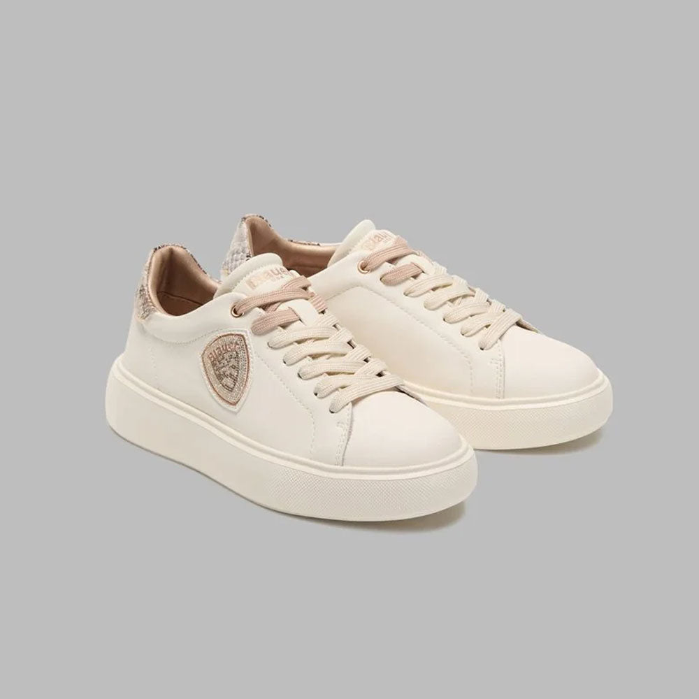 Blauer Sneakers con Logo e Dettaglio Pitonato da Donna Colore Crema 2