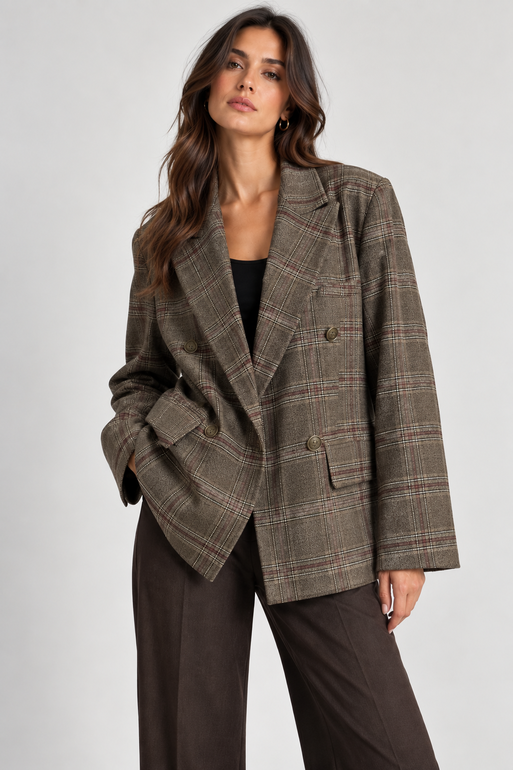Eco Blazer Doppiopetto Check Colore Marrone