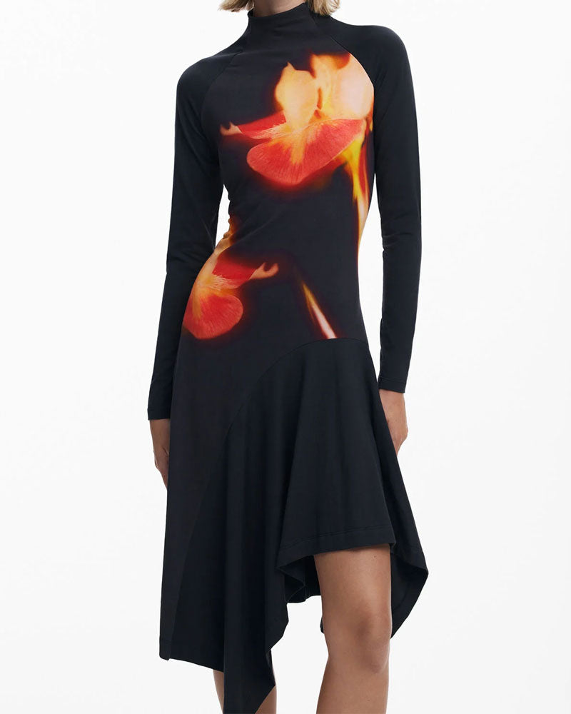 Desigual Abito Aderente Asimmetrico da Donna Colore Nero