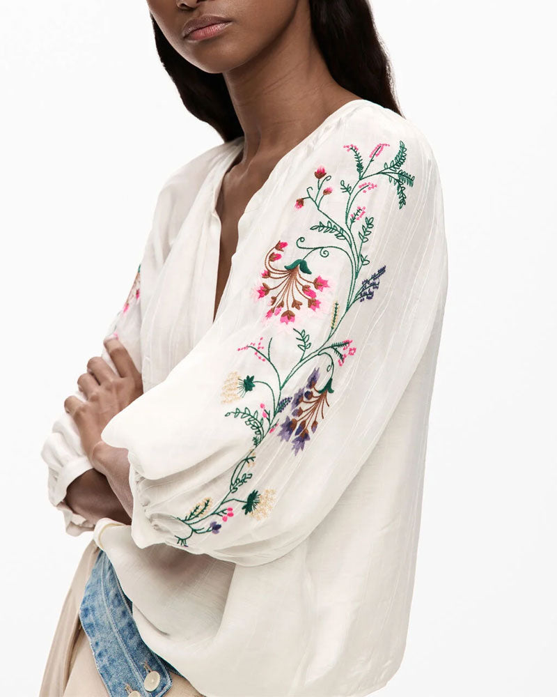 Desigual Blusa Maniche Ricamate Colore Bianco