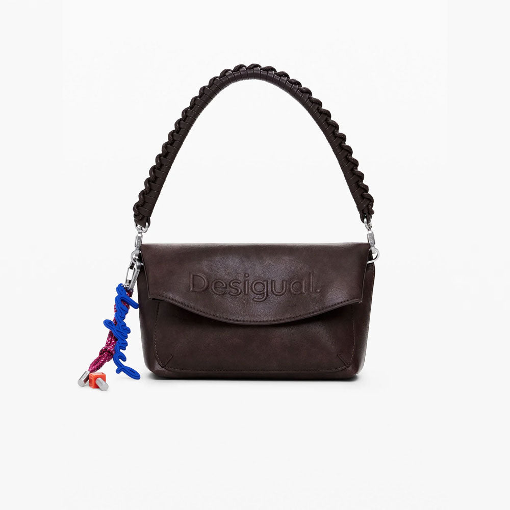 Desigual Borsa Effetto Camoscio Logo 3D Medio Colore Marrone