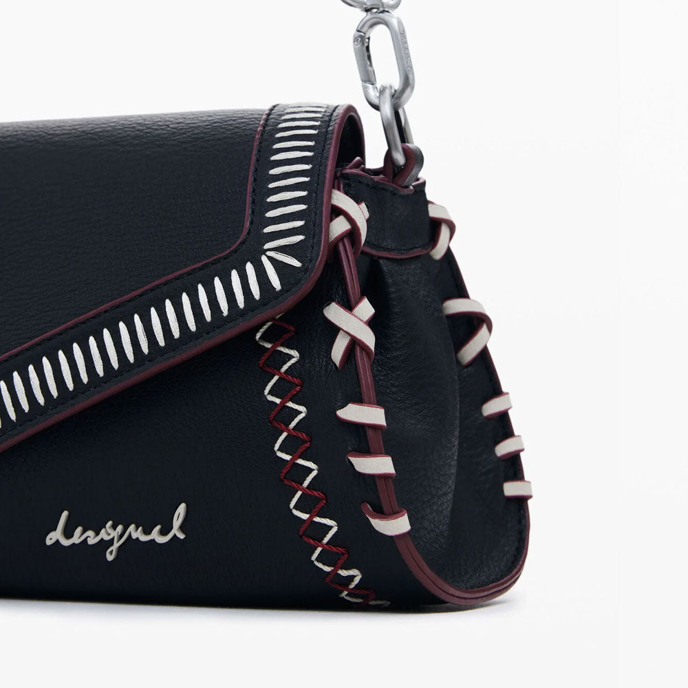 Desigual Borsa Effetto Pelle Cuciture Media Colore Nero