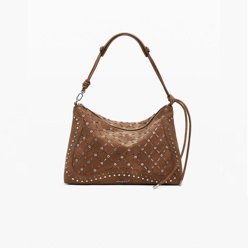 Desigual Borsa Effetto Pelle Traforata Media Colore Marrone