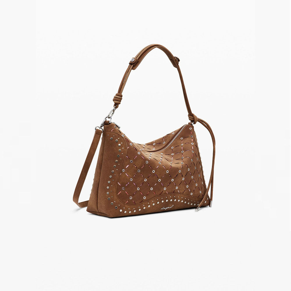 Desigual Borsa Effetto Pelle Traforata Media Colore Marrone