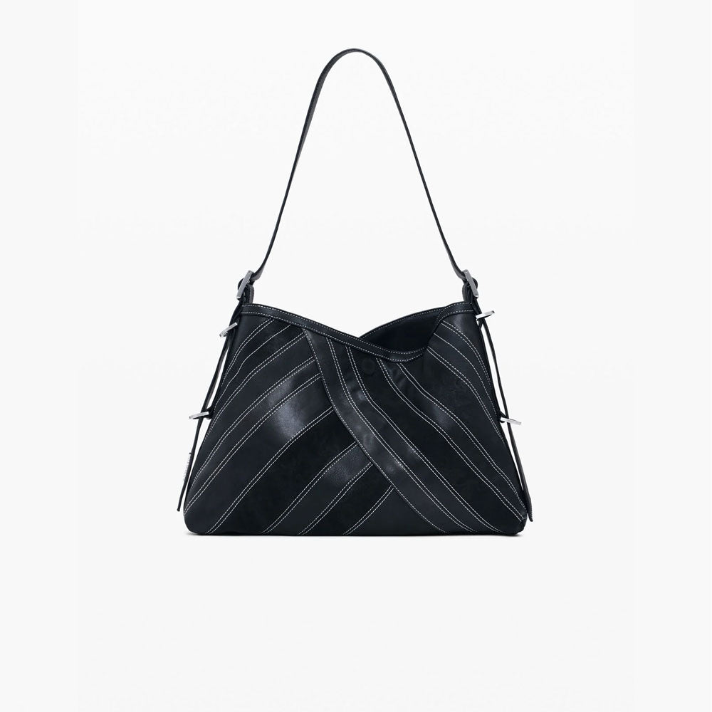 Desigual Borsa Effetto Pelle con Fibbie Media Colore Nero