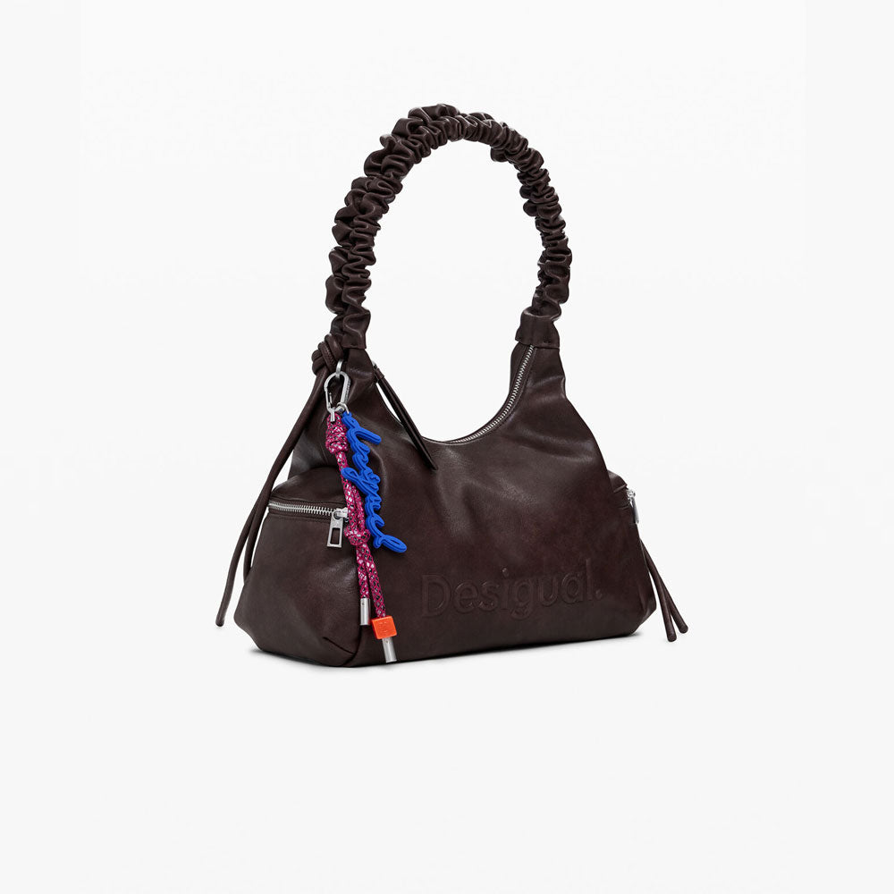 Desigual Borsa Logo 3D con Manico Arricciato Media Colore Marrone 2