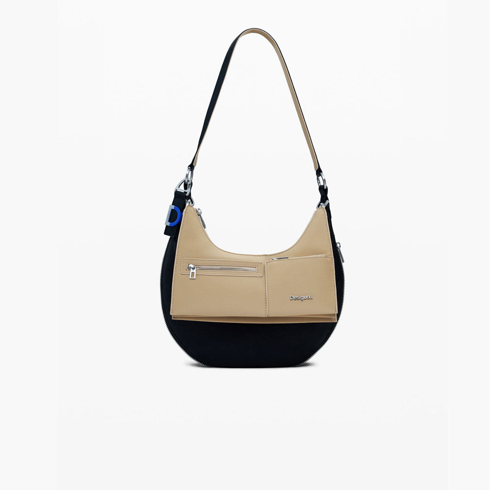 Desigual Borsa Media Bicolore Rimovibile Colore Nero Beige