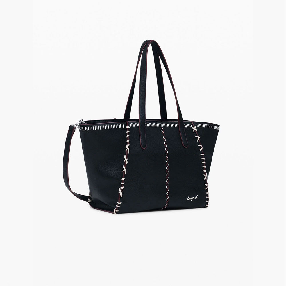 Desigual Borsa Shopper Grande con Cuciture Colore Nero 2