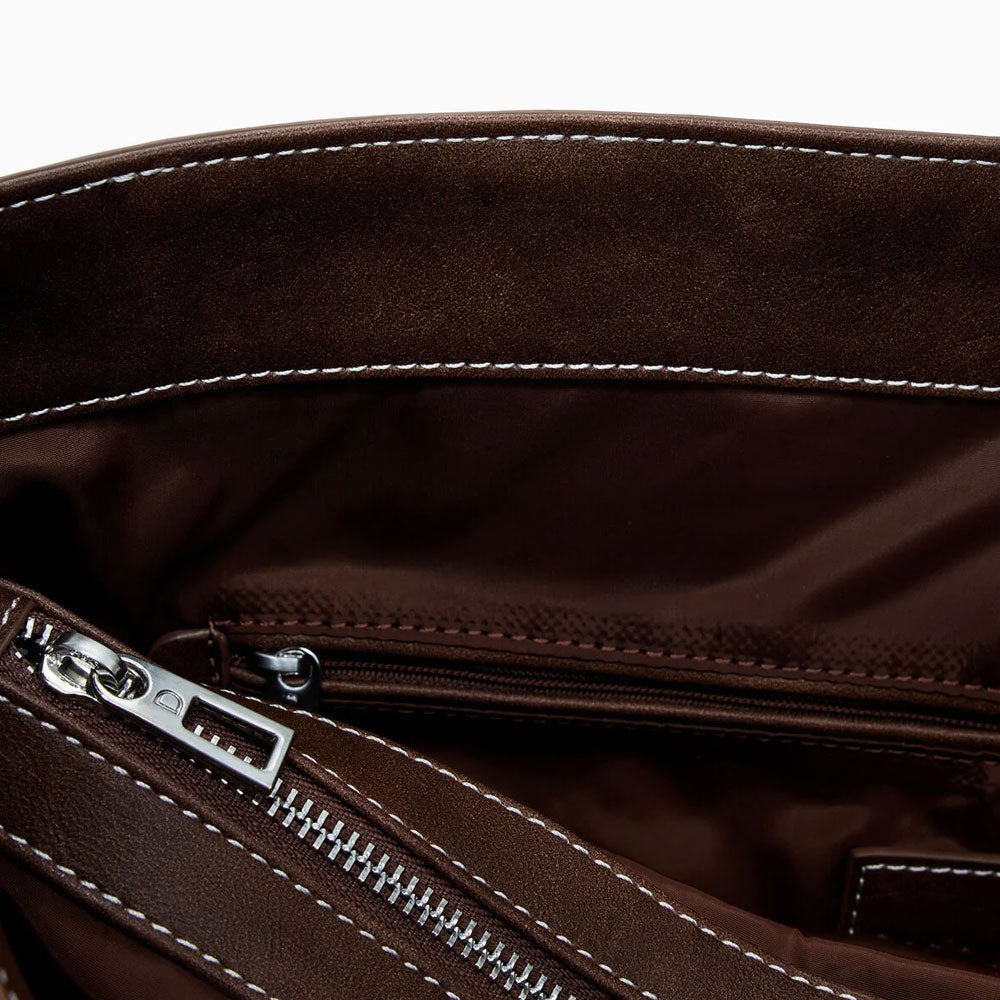 Desigual Borsa a Spalla Media con Cuciture Colore Marrone 3