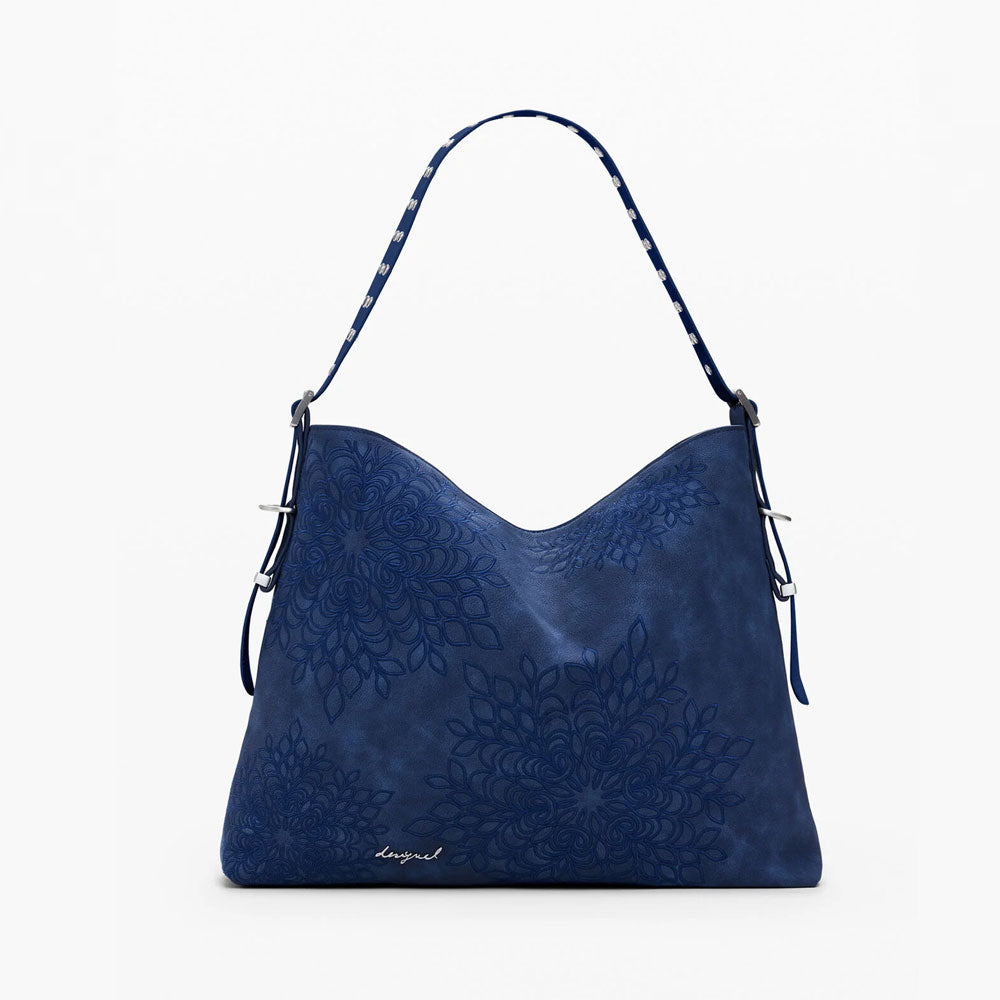 Desigual Borsa a Spalla Media con Rilievo Mandala Colore Blu