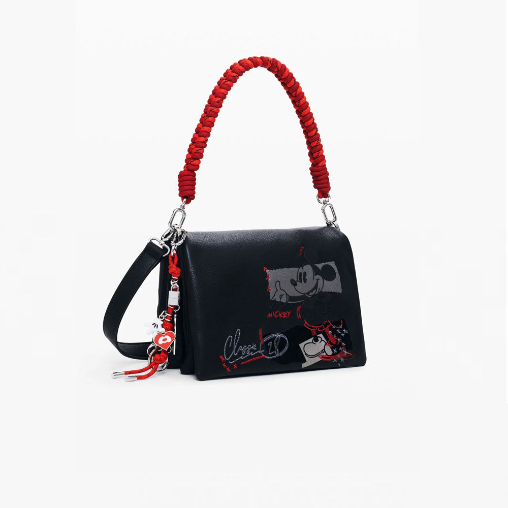 Desigual Borsa a Tracolla Effetto Pelle Mickey Media Con Stampa Colore Nero