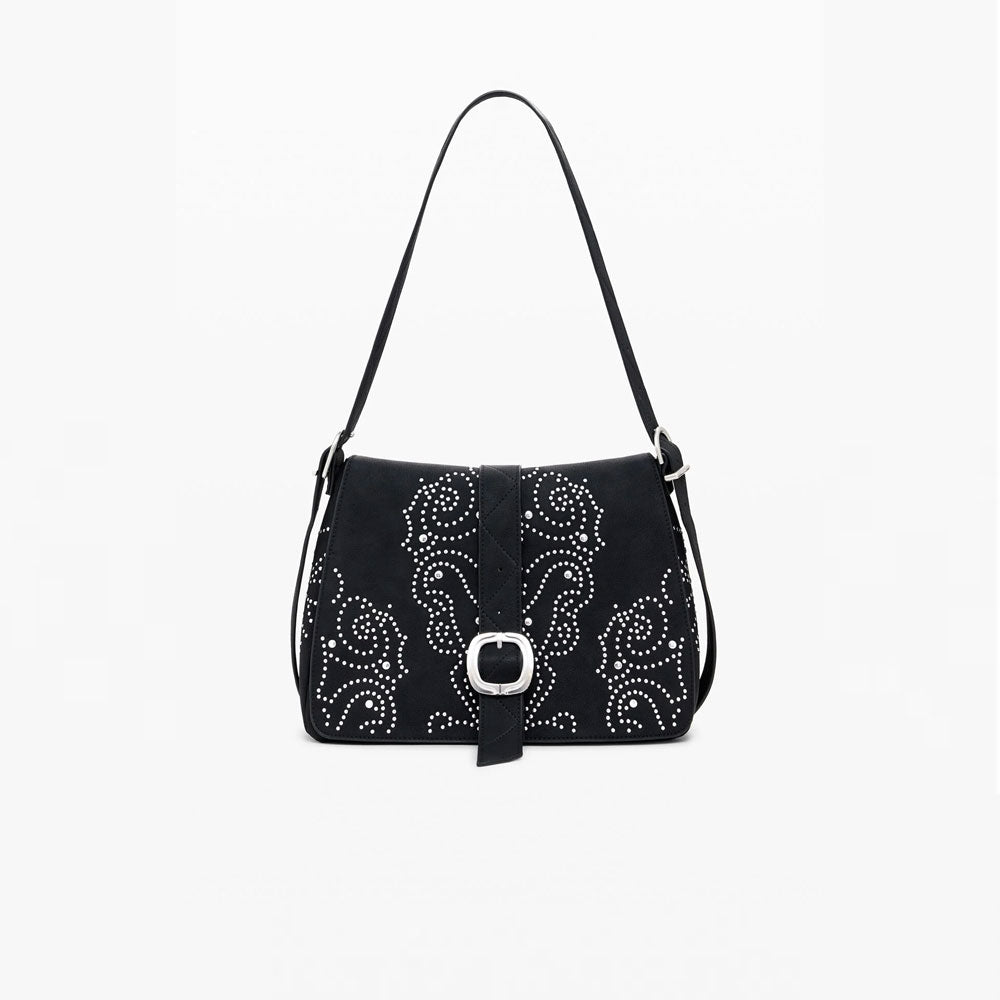 Desigual Borsa a Tracolla Effetto Pelle con Borchie Piccola Colore Nero
