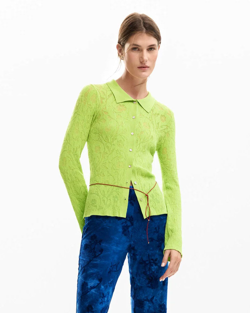 Desigual Camicia in Maglia a Manica Lunga Colore Verde